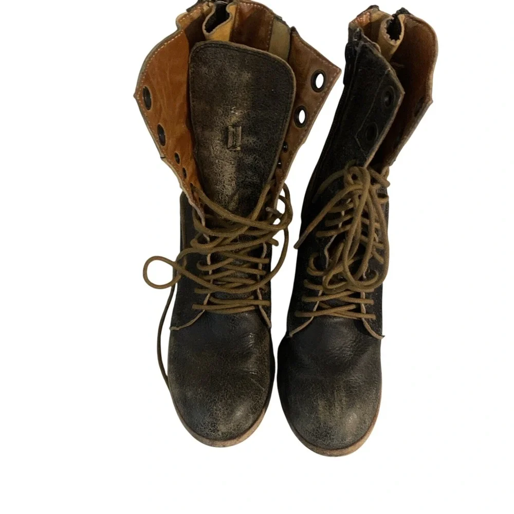 Fugu Malibu Brown Boots Women Size 7 Distressed Leather Lace Dual Zip Ankle